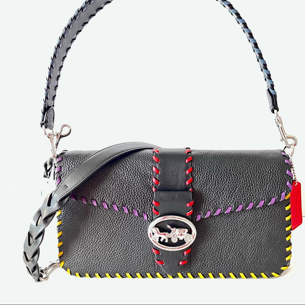Coach Georgie Shoulder Bag With Whipstitch Black Leather Purse